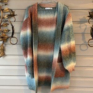 Altar'd State Ombre Open-Front Cardigan in Blue, Green, Cream, Brown